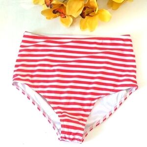 RED WHITE STRIPE HIGH-WAIST BIKINI BOTTOMS SIZE SMALL NWOT